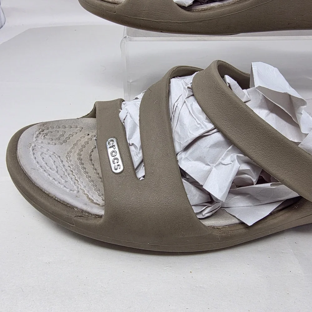 Crocs Patricia Wedge Sandals Womens 11 Khaki Taupe Good Condition Slide Shoes
